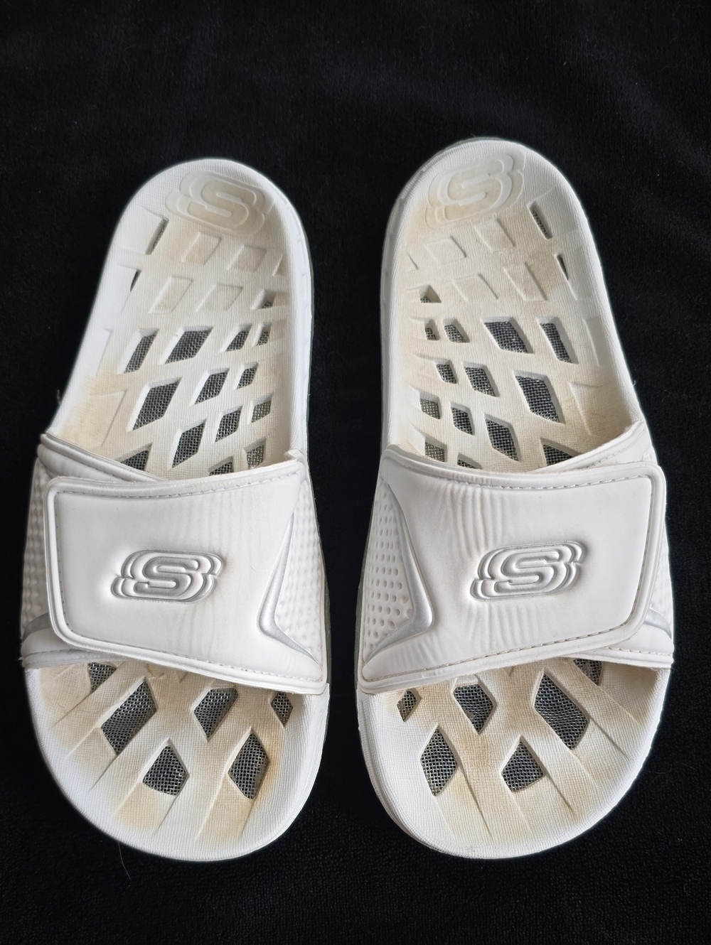 Skechers White Adjustable Slide Water Sandals with Vent Cutouts
